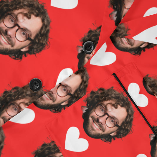 Patrón Cara con Corazones | Pijama Personalizada con Foto para Hombre y Mujer | Regalo Romántico para Parejas, San Valentín y Aniversarios