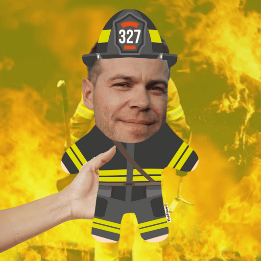Bombero | Mini Twin Personalizado con Foto | Convierte a Alguien en un Divertido Cojín de Cara | Regalo Divertido para Novio, Novia, Amigos, Familia, Niños y Más