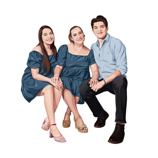 Caricatura estilo "Grupos" (3 personajes, cuerpo completo)