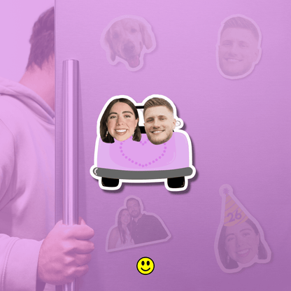 Carro Auto Boda Imán Personalizado Foto | Imán con Foto de Cara con Corte al Borde | Regalo Divertido y Único para Refrigerador, Hecho a Mano para Amigos, Parejas, Mascotas, Familia, Novios