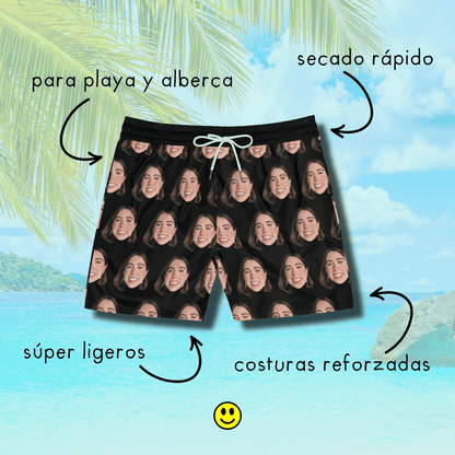 Patrón con Foto Divertido | Traje de Baño Short Personalizado para Hombre con Caras | Regalo Único para Amigos, Novios, Vacaciones, Despedidas, Playa, Verano