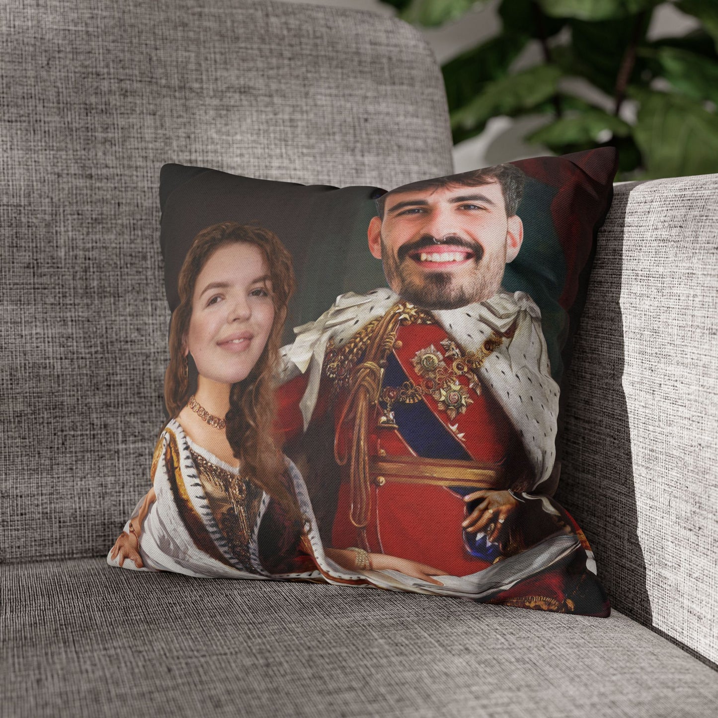 Estilo Retrato Real | Cojín Personalizado con Foto Tipo Rey y Reina para Parejas, Novio, Novia, Esposo, Esposa | Regalo Elegante y Divertido para Aniversarios, Bodas y Decoración