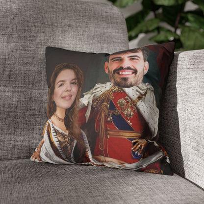 Estilo Retrato Real | Cojín Personalizado con Foto Tipo Rey y Reina para Parejas, Novio, Novia, Esposo, Esposa | Regalo Elegante y Divertido para Aniversarios, Bodas y Decoración