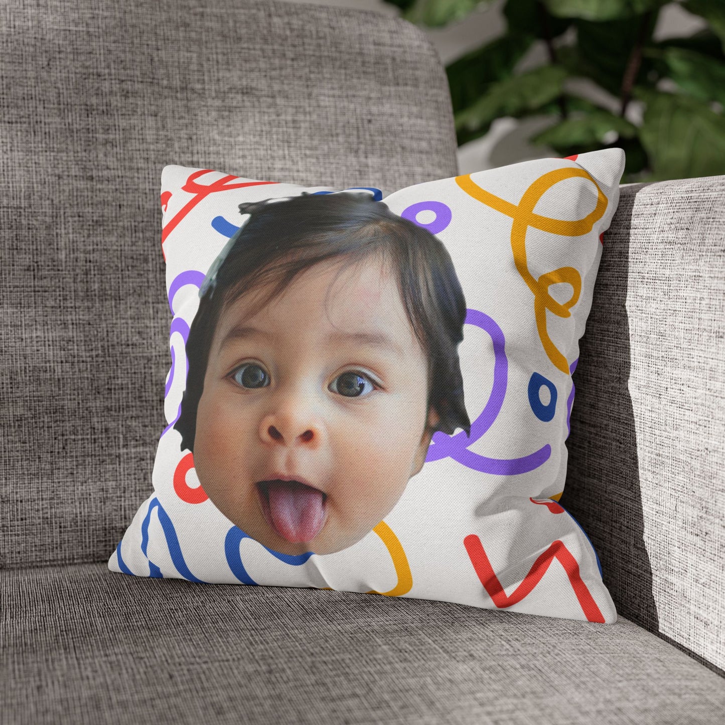 Cara Única Fondo Ilustrado | Cojín Personalizado con Foto de Rostro para Hombre, Mujer, Niños y Amigos | Regalo Divertido y Original