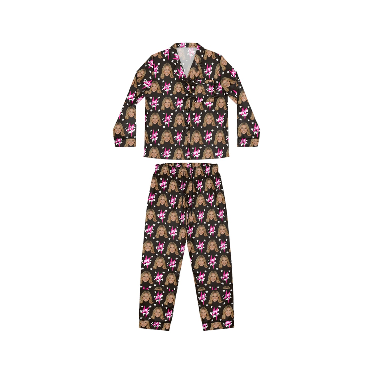 Patrón Super Mom | Pijama Personalizada con Foto de Cara para Mujer | Regalo Único para Mamás, Cumpleaños, Día de las Madres, Esposas, Amigas