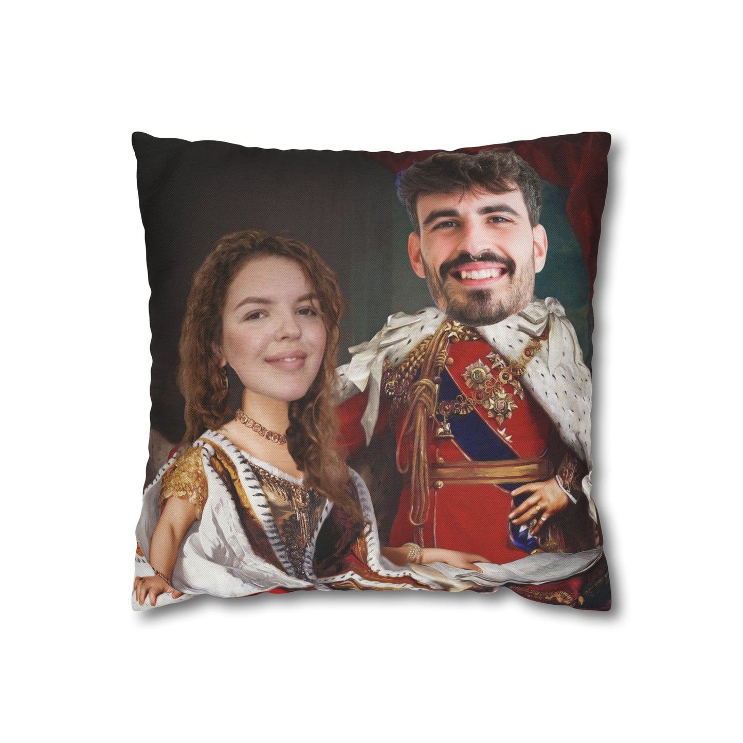 Estilo Retrato Real | Cojín Personalizado con Foto Tipo Rey y Reina para Parejas, Novio, Novia, Esposo, Esposa | Regalo Elegante y Divertido para Aniversarios, Bodas y Decoración