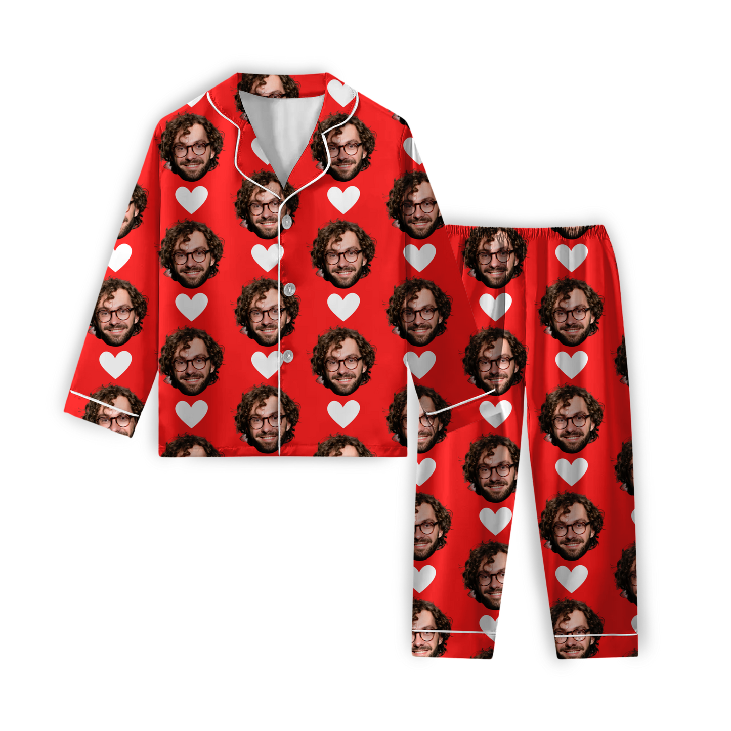 Patrón Cara con Corazones | Pijama Personalizada con Foto para Hombre y Mujer | Regalo Romántico para Parejas, San Valentín y Aniversarios