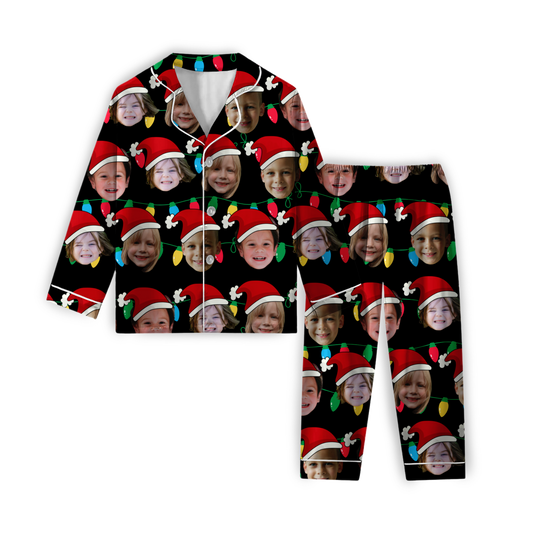 Patrón Navideño con Caras | Pijama Personalizada de Navidad con Foto para Hombre, Mujer y Niños | Regalo Familiar Divertido para Navidad