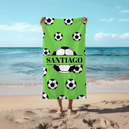 Nombre Personalizado | Toalla con Balones de Fútbol | Regalo para Niños, Niñas y Amantes del Fútbol | Playa, Piscina, Baño
