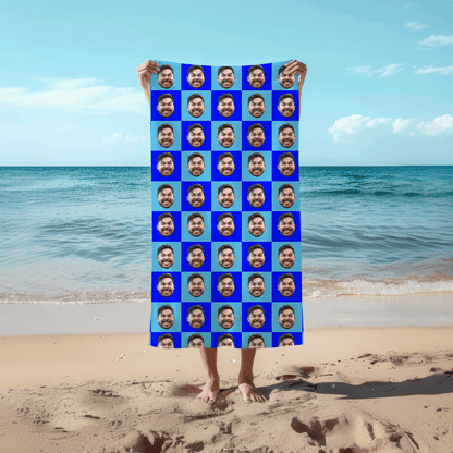 Caras en Cuadros Azules | Toalla Personalizada con Estilo Chequeado | Regalo Original para Playa, Baño, Gimnasio, Hombre, Mujer, Amigos