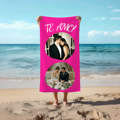 Dos Fotos y Texto | Toalla Personalizada con Caras | Regalo Original para Pareja, Novio, Novia, Esposo, Esposa, San Valentín, Aniversario