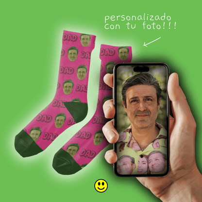 DAD | Calcetas Personalizadas con Foto de Cara para Jóvenes, Hombre y Mujer | Regalo Único para Papá, Adolescentes, Amigos, Hermanos, Novios, Todos