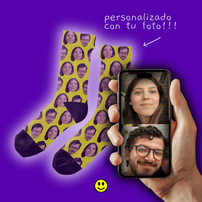Patrón Dos Fotos | Calcetas Personalizadas con Foto de Cara para Jóvenes, Hombre y Mujer | Regalo Único para Adolescentes, Amigos, Mujeres, Hermanos, Novios, Todos