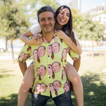 Patrón con Fotos | Camisa Hawaiana para Hombre y Mujer con Estampado de Playa y Flores | Ropa Colorida y Casual para Verano, Vacaciones, Fiestas, Todos